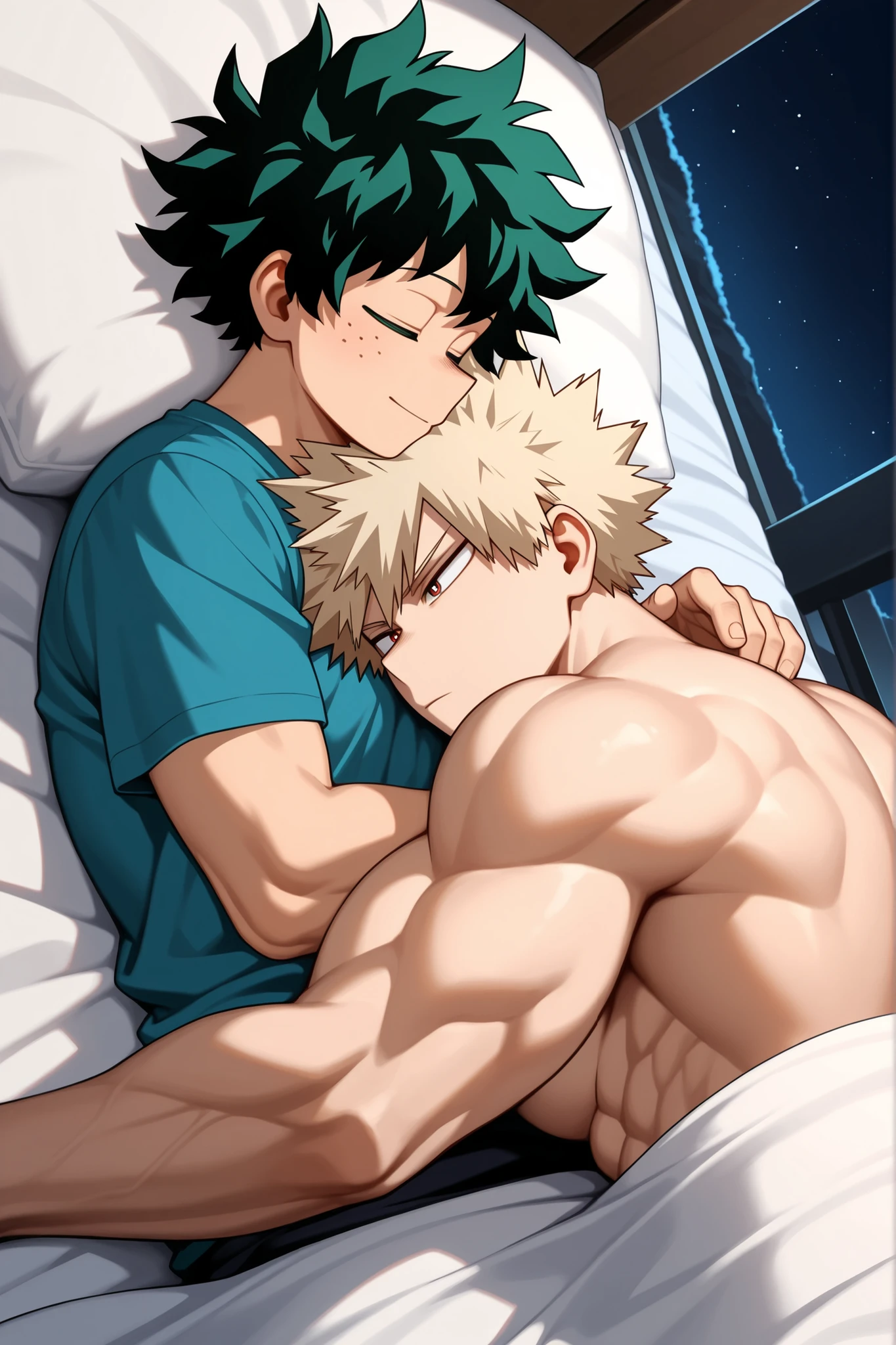 Bakugou detailed penis without bug in the room on the bed with cell phone in hand