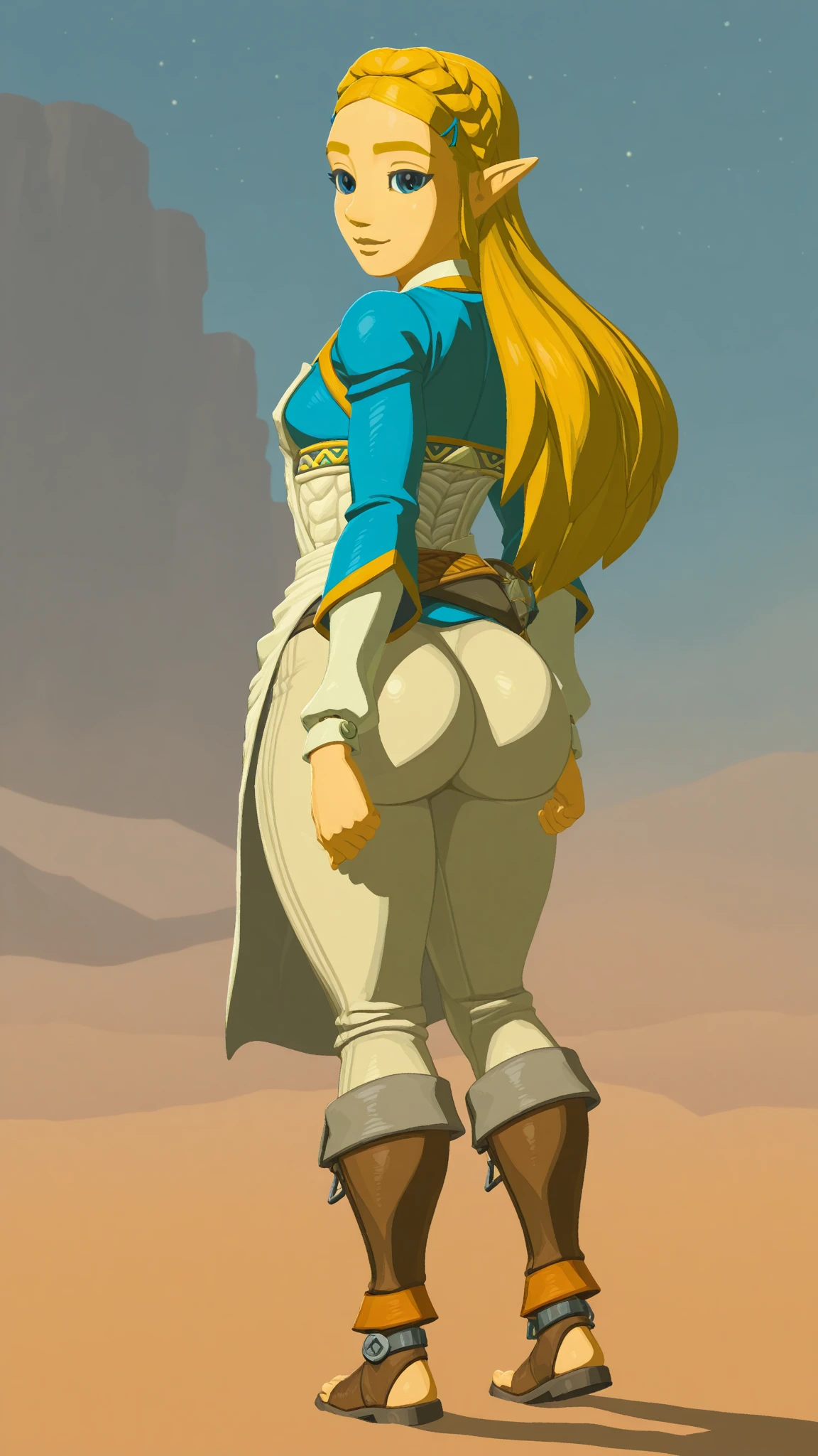 1girl, (fart, farting, yellow gas, arm support, back, bangs, bigfart, masterpiece, best quality, hair bun, in museum, naughty face, smile, blush, looking at viewer, from behind, short hair with long locks, white hairband, off shoulder, red sweater, long sleeves, (jeans:1.1), (art by carl holsoe:1.2)