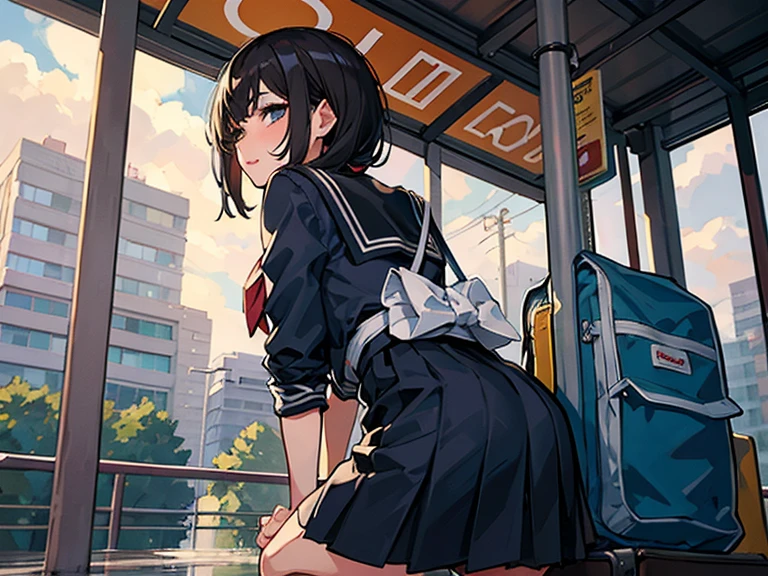 art by Cornflower, dreamy,
({best quality}, {{masterpiece}}, {highres}, original, extremely detailed 8K wallpaper, 1girl, {an extremely delicate and beautiful}, 1girl, serafuku,miniskirt,black stocking,hair ribbon,a beautiful girl sitting beside bus window, cityscape, night, rain, winter, illustration, studio photography, highres) <hypernet:Cornflower_Final:1>