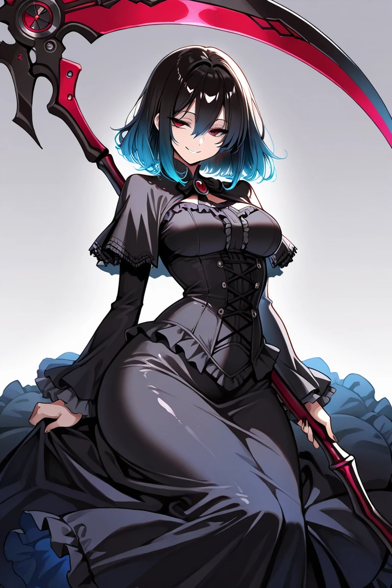 masterpiece, best quality, anime, re:zero, insane smile, crazy eyes, covered in blood, rem, maid outfit, view from bottom staring up, stars, full moon, trees, forest, ((blood splatter)), rem standing over viewer looking down, holding rem mace, rem upper body, rem lower body, large breasts, re:zero maid outfit