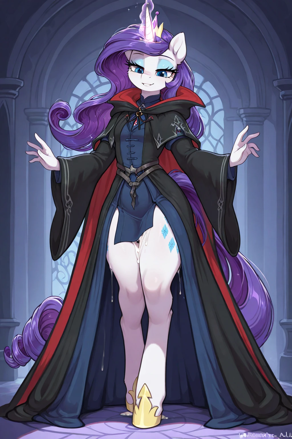 cute elf girl, (violet hair), ((very long hair)), perfect face, (yellow eyes), (naked), ((flat chest)), ((21 years old)), skindentation, extreme detail, attractive angular face, red lips, pink nipples, glossy skin, detailed hair, full body, close-up chest, ornamental gold necklace, gold earrings, ((1 girl)), embarrassed expression, innocent smile, (high heels), standing, long legs, ((slender)), ((petite)), blush, white background,