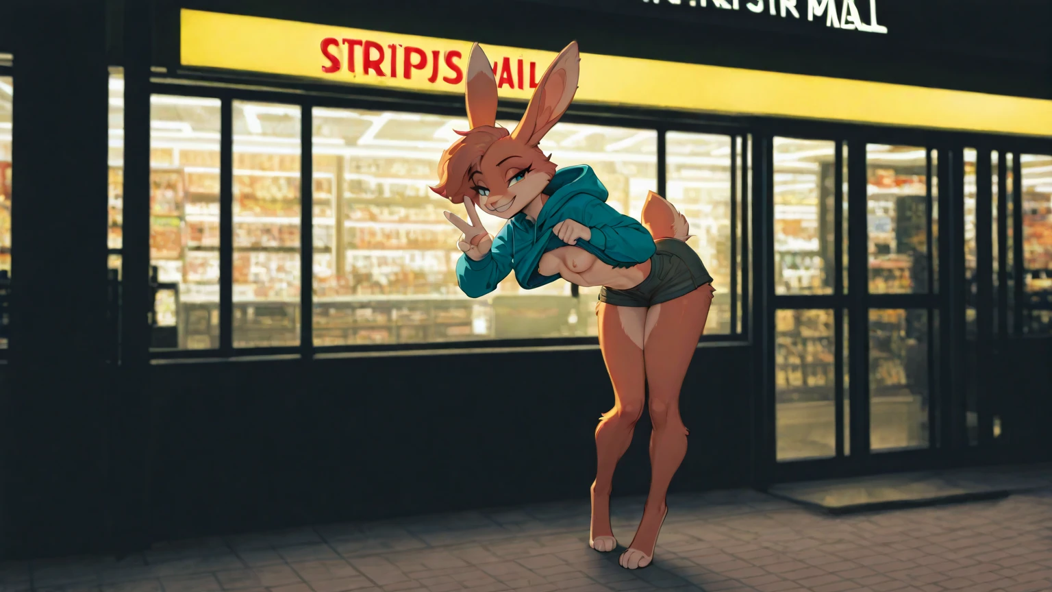 score_9, score_8, score_7, score_6, gadget, cartoon, (undressing, Japan, scenery, triangle shape small pubic hair, tiny bush, pussy), 1girl, nipples, orange pubic hair, caught, surprised, small blush, many boys, watched, crowded place, (((bend over, from behind)))