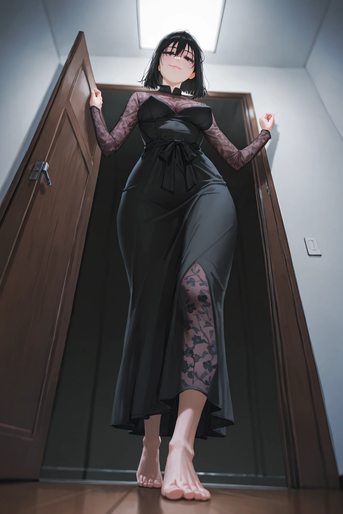 Arrogant and arrogant looks , and Skinny waist, big hips and tighter dress