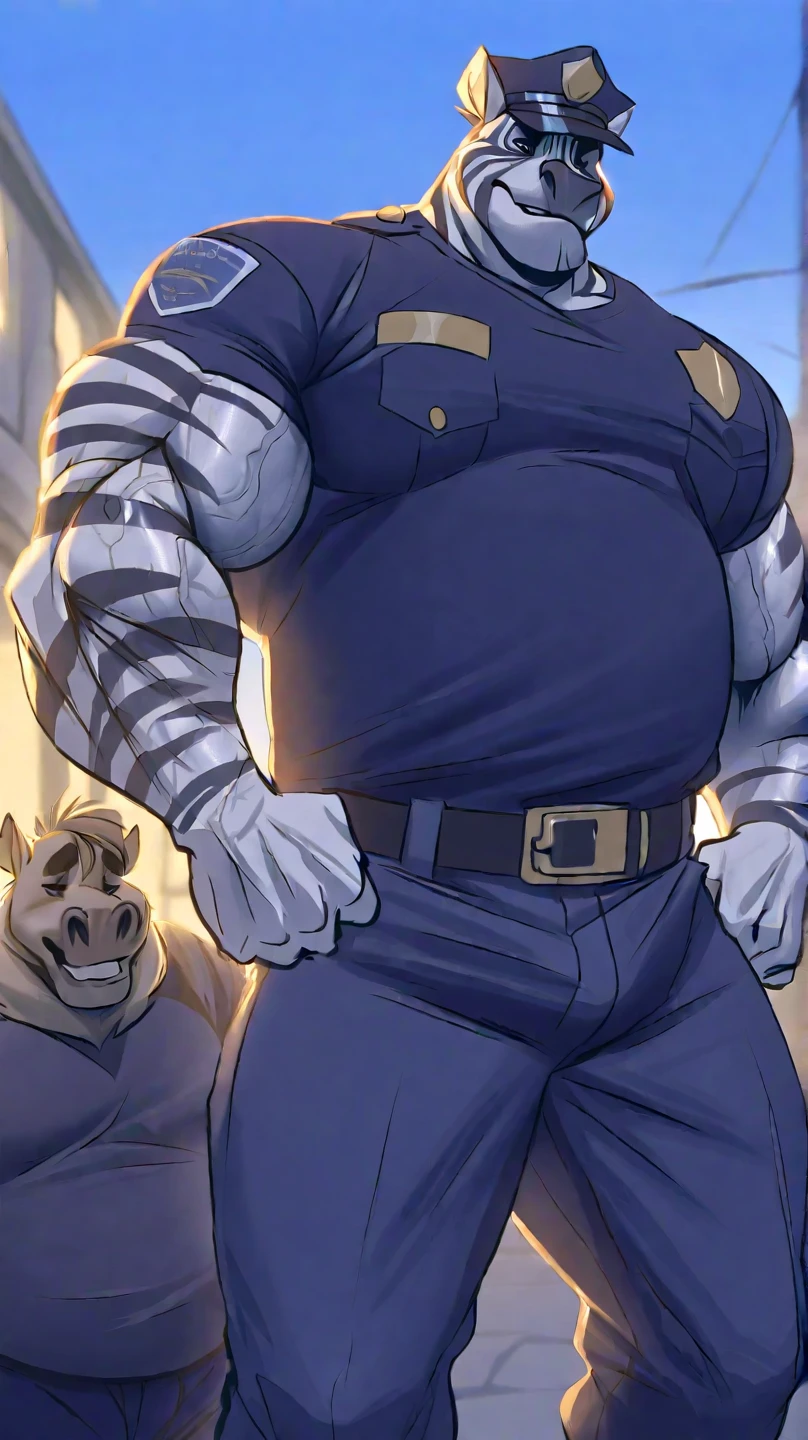 Highest quality, Highest quality, High quality illustrations, masterpiece, Ultra-high resolution, Detailed Background, Inside the Jail, Absurd, Perfect Anatomy, performance, Good lighting, Shadows in the movies(kemono, Furry Personifi猫ion), horse, Muscle Body, Blue Rubber Suit, Racing Suits, Red harness, Rubber mask, big null bulge, From the side, Show your ass
