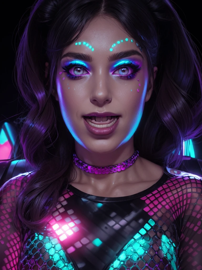 1girl, action pose, sporty pose, upper body, skin, makeup, dancing, disco lights, club, dance area, (from above), eyelashes,
masterpiece, best quality
GlitterStyle,
<lora:GlitterStyle:1>