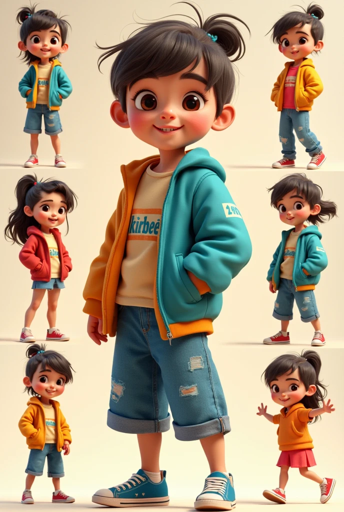 There are three pictures of little girl with brushes, children's art in Artstation, cute digital painting, cute 3D rendering, 3D hyper detail, small characters. Unreal Engine 5, 3D character art, 3D rendered character art 8 K, for hiring 3D artists, 3D characters, cute digital art, no hats