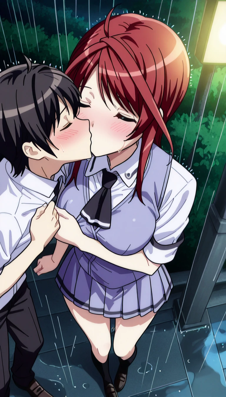 (man and woman kissing:1.6),, (masterpiece, Best Quality, high resolution, nffsw, Perfect Pixel, depth of fields, 4K), , Perfect body, , (boy and girl:1.6), (2 human in picture:1.6) boy on top, ikuyo kita, (green eyes:1.5), hair between eyes, long hair, one side up, red hair, smile, black footwear, black skirt, grey sailor collar, pleated skirt, sailor collar, , short sleeves, shuka high , skirt,, , , ,, , nsfw,(ecstasy:1.3) ,(slut:1.2),(vulgarity:1.3),(fucked silly:1.1),(steam:1.1),(wet:0.8),(trembling:0.8),(tears:0.7) ,(drooling:0.6),(sweat:0.8), wince,(orgasm:1.5), , (nipples:1.4), (boy fondle girl's breasts:1.6) , , (hardcore sex:1.6),,