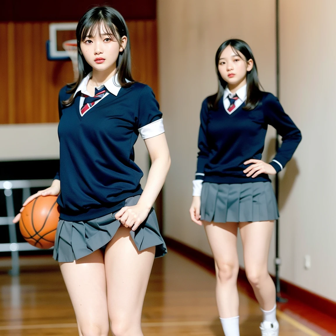 Several girls in uniform pose for a group photo, JK uniform short skirt, in school uniform,Wearing black silk opaque tights, Full breasts,low quality photo, photograph taken in 2 0 2 0, very very low quality picture, lacepantyhose,Wearing a short skirt of a Japanese school uniform, Wearing black silk,black pantyhoses,in school uniform, A picture, Group photo, posed for photo, personal profile picture, in school uniform, not cropped, 8K))