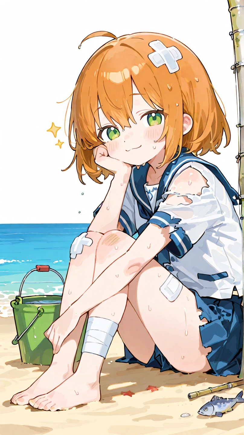 irohaisshiki, iroha isshiki, short hair, Brown Hair, (Brown eyes:1.5), smile,Yellow bikini swimsuit,Hibiscus hair accessory,Oversized shoulder t-shirt,barefoot,Big straw hat,Palm tree,Clear skies,whole bodyがイラストに入るように,
break outdoors, Beach,Sandy Beach,
break looking at viewer,whole body,(Cowboy Shot:1. 5)
break (masterpiece:1.2), highest quality, High resolution, unity 8k wallpaper, (figure:0.8), (Beautiful fine details:1.6), Highly detailed face, Perfect lighting, Highly detailed CG, (Perfect hands, Perfect Anatomy),