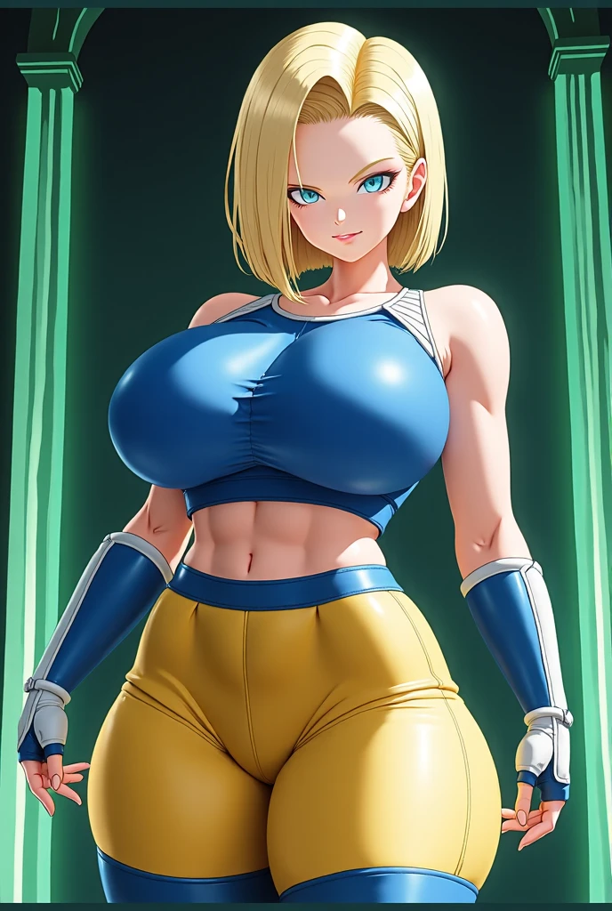 masterpiece, Highest quality, Unreal Engine, Super Resolution, Very detailed,
Beautiful woman, Android 18, Android 18, blonde, blue eyes, eyelash, hoop Earrings, short hair, Earrings, Vivid expression, Healthy Body, Beautifully detailed sweat glands, Smooth skin texture, Carefully drawn,
(humidity:1.2), Beautiful Eyes, (Attractive face:1.2), (Beautiful Skin), (Big Breasts), Puffy nipples, (Sticky with sweat), In a dynamic pose,
In the world of Dragon Ball, Outdoor, In the city of the future,
