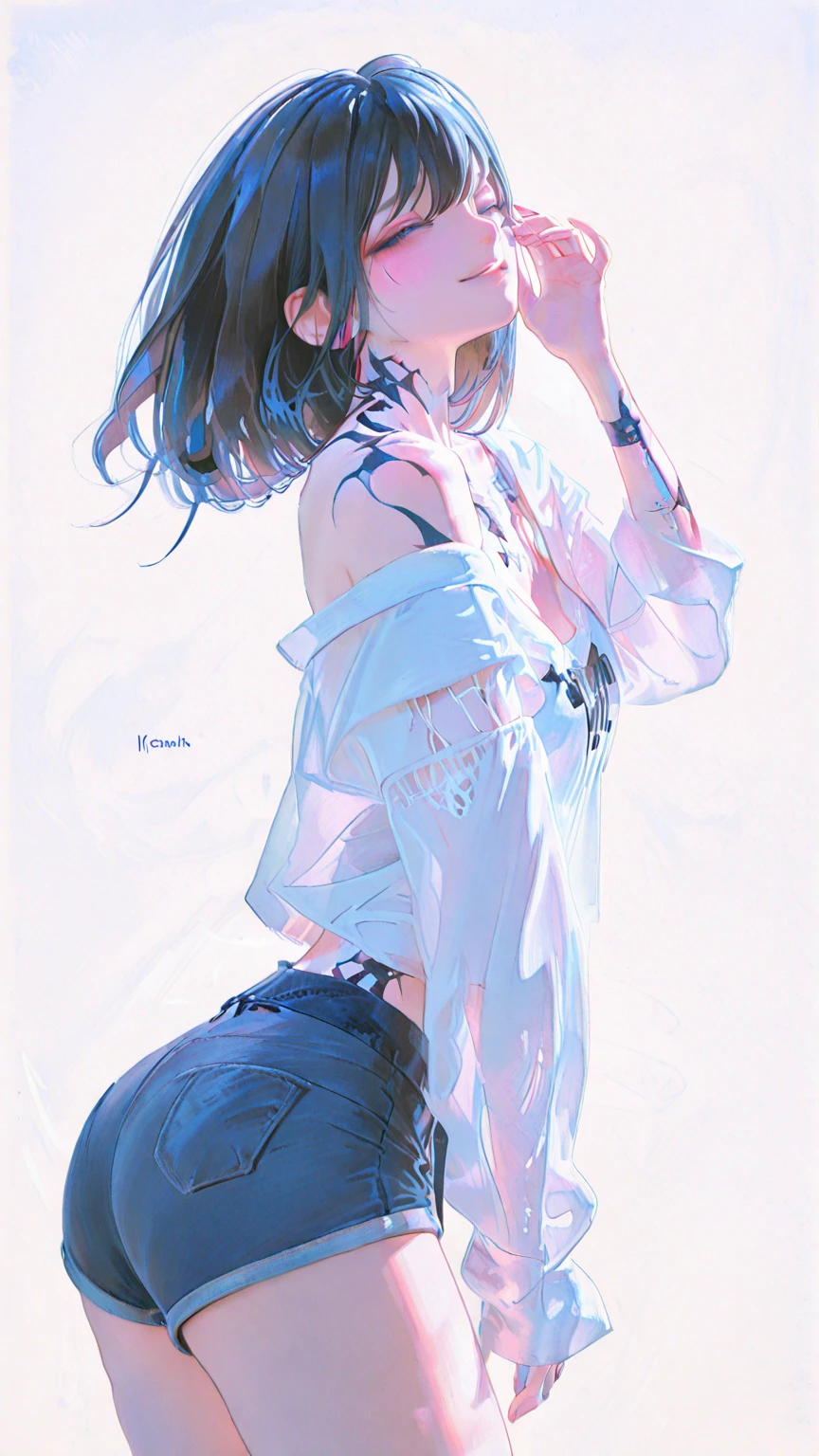 masterpiece, best quality, 1girl, solo, crop top, denim shorts, choker, (graffiti:1.5), paint splatter, arms behind back, against wall, looking at viewer, paint on body, head tilt, bored, multicolored hair, aqua eyes, ,holding on to the railing of the train,armpits, (presenting armpit:1.3),(looking away:1.4), (train interior:1.3),(crowded train:1.3),
upper body,(white shirts:1.5),
,alternate breast size, breast grab, (a boy,grabbing from behind:1.5)
,(frown:1.2), (embarrassed,blush:1.2),(Stunned face of despair:1.1),sweat,(angry:1.2)