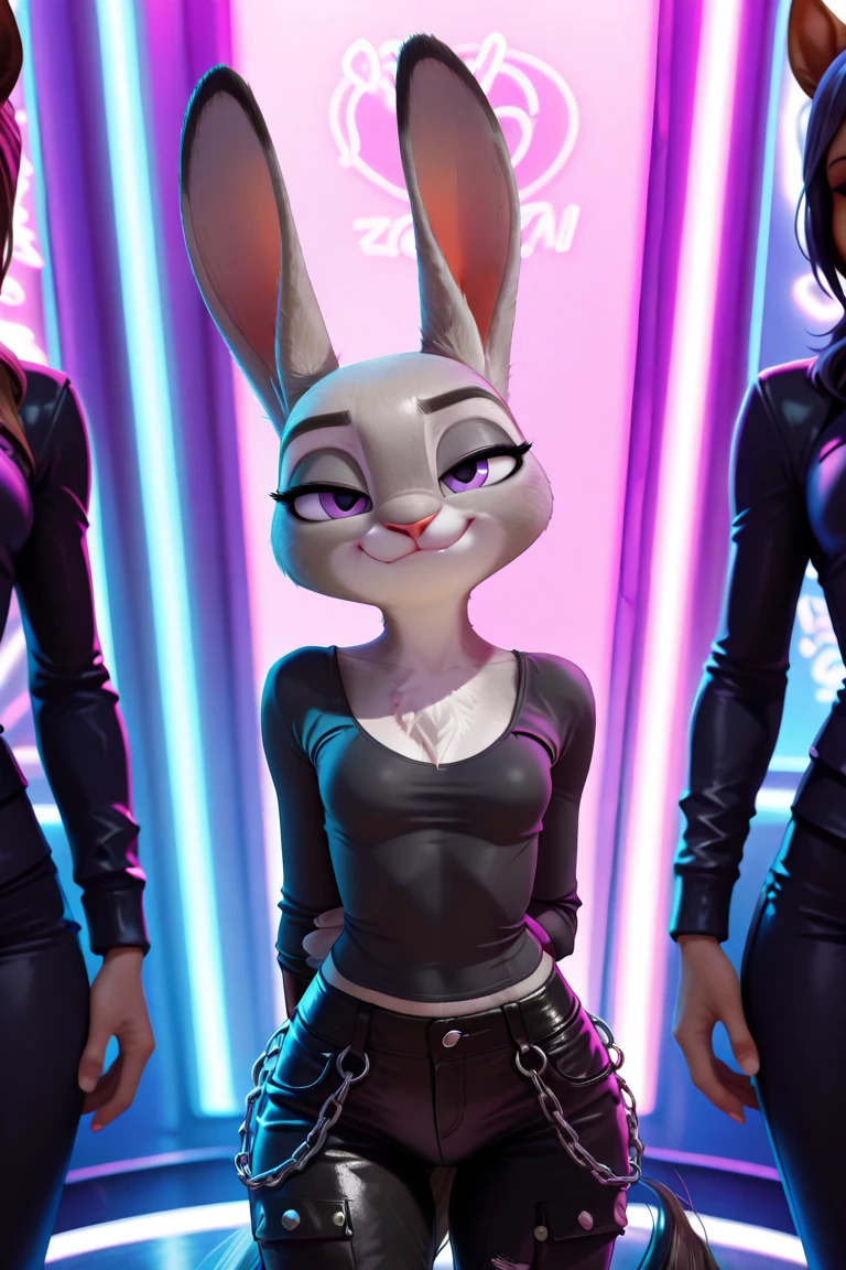 Judy Hopps, strapless tight dress, cleavage, halo, sunglasses, jewelry, purple eyes, longeyelashes, purple eyes, smile, shy, blush, high detail, masterpiece, UHD, anatomically correct, super detail, highres, 4K