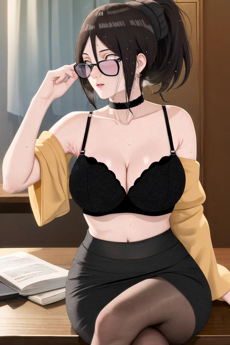 16K Ultra High Definition
Super detailed
The best of the best
Shiny detailed hair
Beautiful human woman with long hair
Super Big　plump meat
Black and white cow print kimono
Cow ears and cow small horns
Shiny skin
Red cheeks
Moisturized eyes
Wearing glasses
Reading a book at a desk
Rich breasts on desk on library background