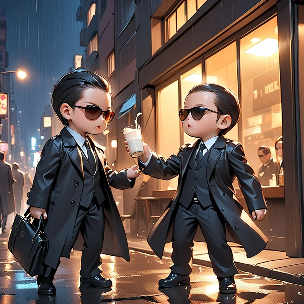 cute babies, mafia outfit, badass poses, for profile picture, boy and girl, money on background