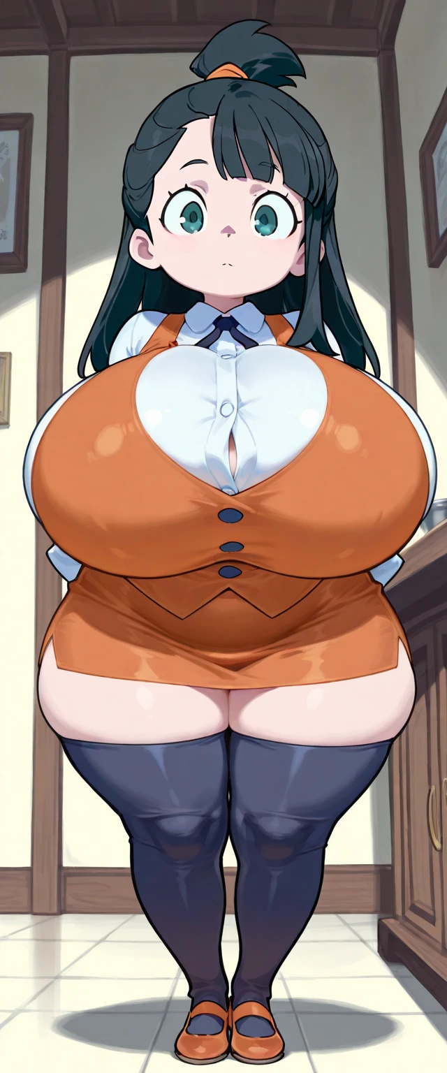 highest quality, masterpiece, One girl, alone, smile, hair ornaments, bow, Aqua Eye, Purple Hair, Side Lock, pink bow, Anime Coloring, hand_bell city,(huge breast),full bust,(Narrow waist:1.6),Clothed Big Tits,((Skinny Body)),(細いhand足),Slender body,breath,sweat,smirk,nose blush, heart-shaped pupils,Embarrassing,Troubled face,(from below),Looking down at the viewer, large ass, pencil skirt, panties under pantyhose,whole body,undressing,(bra),show off bra