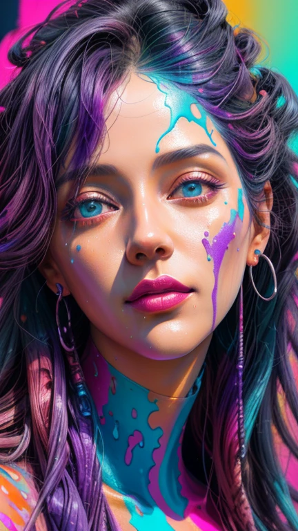 rainbow, slimes goopy slime skin photo realistic closeup portrait face in kitchen <lora:slimes_realistic-1:0.9> pretty eyes, woman