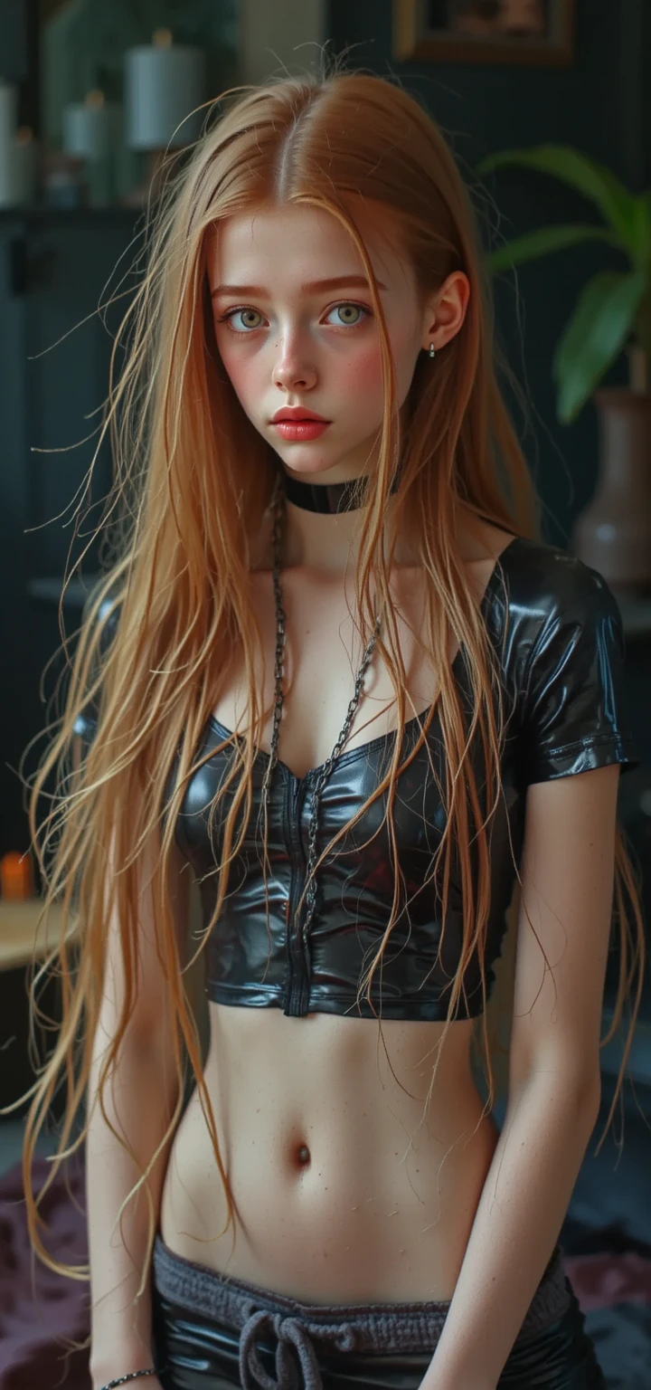 an 18 year old girl with long red hair, heterochromatic eyes, pale skin, big chest, wearing a black dress combined with a flawless pink blouse, with a more elegant and sophisticated touch, something that matches his mysterious and strong personality. In general, its appearance would be striking, attract curious and intrigued glances, big chest, cinematic lighting, chromatic aberration, backlighting, Masterpiece, High details, high quality, 4k.