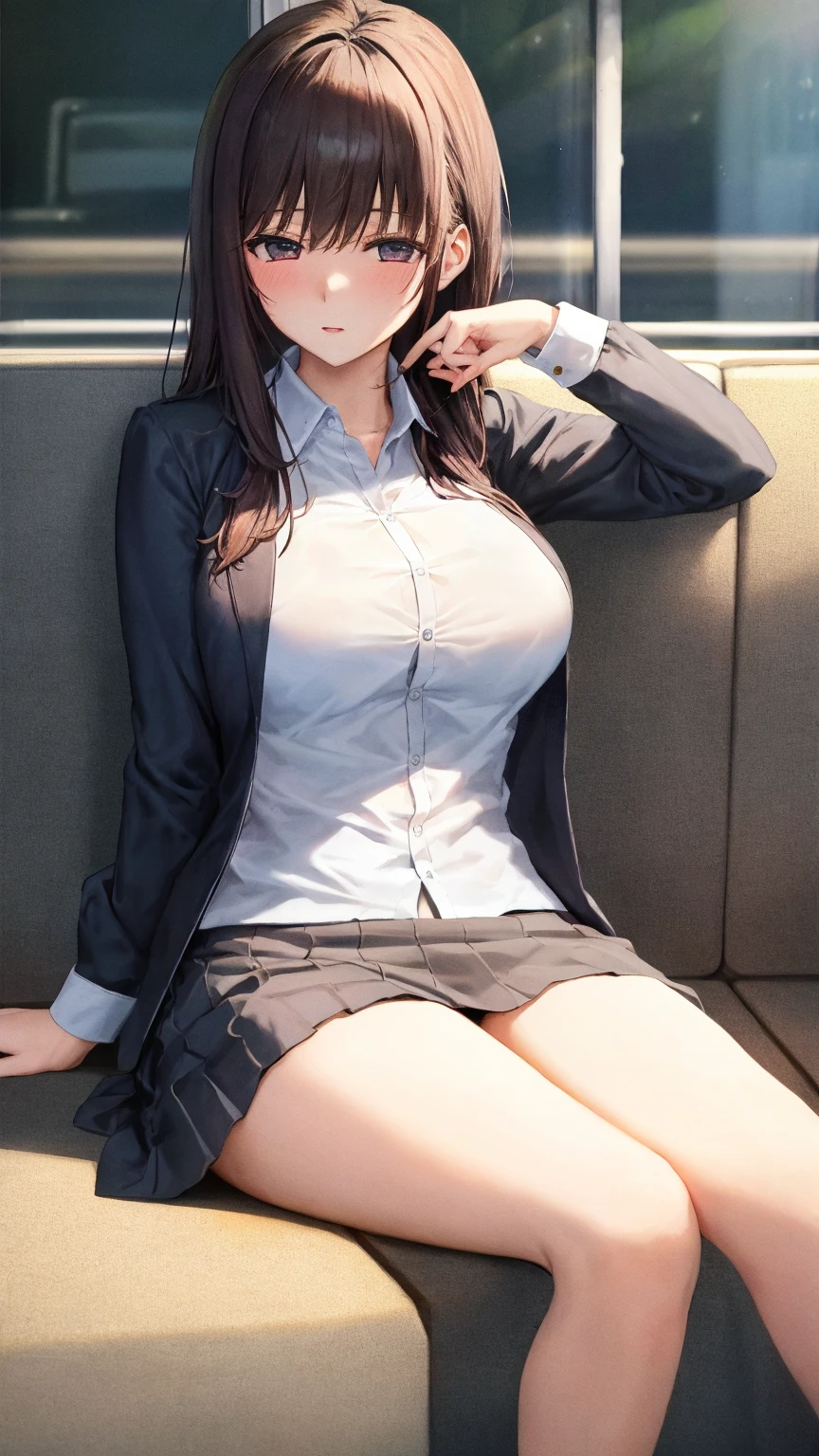 (best quality,4k,8k,highres,masterpiece:1.2),ultra-detailed,(realistic,photorealistic,photo-realistic:1.37),beautiful woman,skirt, sitting with legs open, sitting, sitting showing her panties,hot woman,seductive pose,attractive legs open, legs open, sowing her pants,lovely face,long hair,fashionable outfit,elegant stance,confident expression,soft sunlight, vibrant colors,smooth skin,subtle shadows,artistic lighting,sensual atmosphere,stylish background,modern vibes,feminine beauty,subtly provocative,mysterious allure,classy and sophisticated,impeccable taste,professional photography