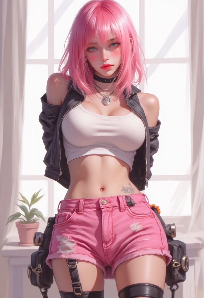 babes Long poneyTail a leather jacket beste-Qualit masterpiece Pink hair Loose socks Super-High Resolution