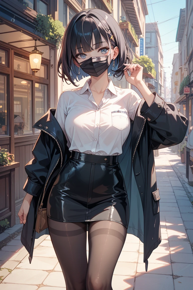 beautiful girl Glasses Black Hair Bob suit