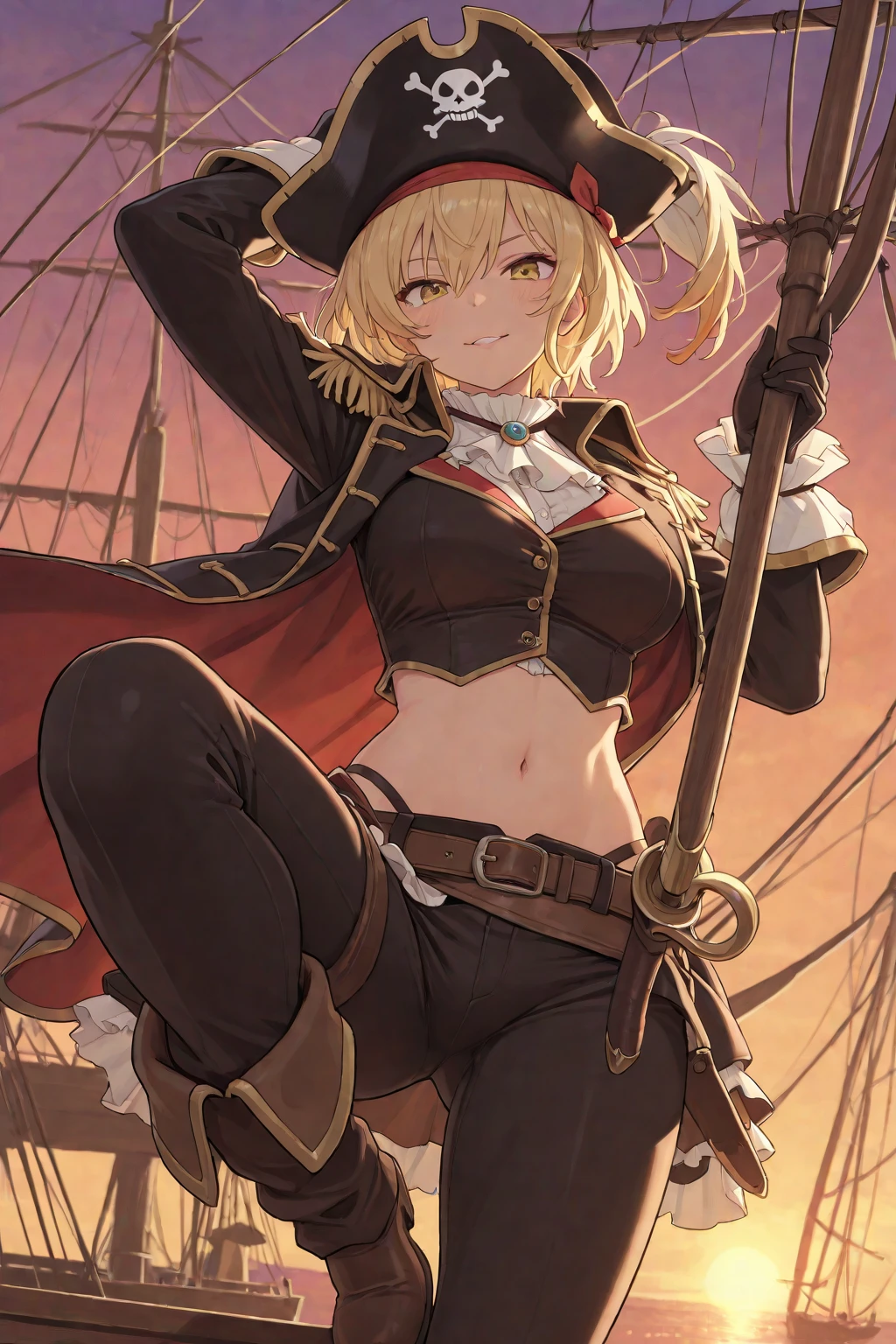 (masterpiece:1.2),Detailed explanation, Awards, high quality, High resolution, HD, 4K,8K,high quality,(professional illustration:1.1),large breasts,(Chewy breasts,tender breasts:1.3),close up face,Thighs focus,Ramlethal Valentine,Guilty Gear,dark skin,shorts,Cape,Hood Cap,(loli),from below