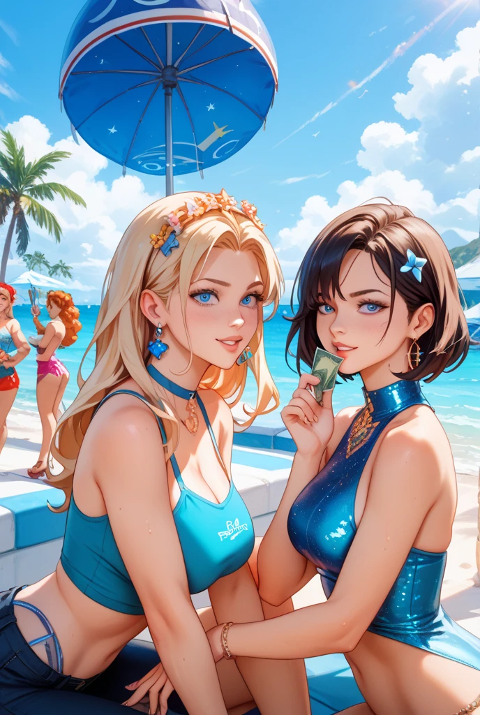 (best quality,4k,highres,masterpiece:1.2),ultra-detailed,realistic(1.37),portrait,alien princess,relaxing,beach,busty,neon trim bikini,long blonde hair,violet skin,deep solid green eyes,fantastic sunset,crimson sand,gentle waves,salty breeze,seagulls flying overhead,sparkling turquoise water,surrounded by palm trees,tropical paradise,serene expression,dreamy smile,vibrant colors,soft lighting,glowing sunset,purple shades,pink hues,magical atmosphere
