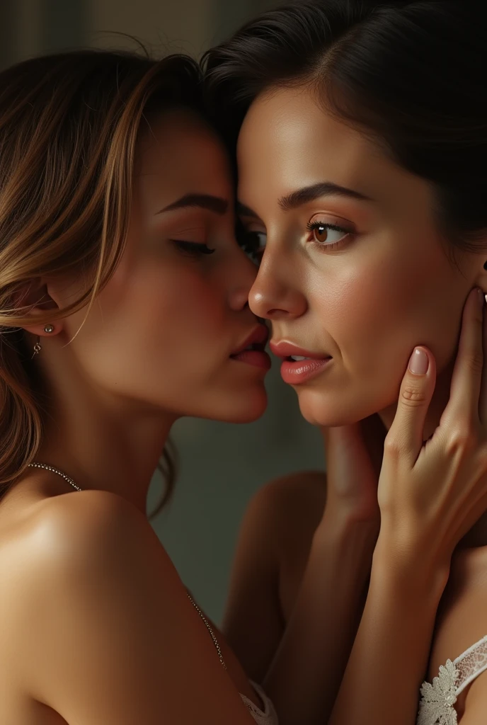 Two beautiful, slim women with Swedish features practicing sensual fellatio , high quality photographic image