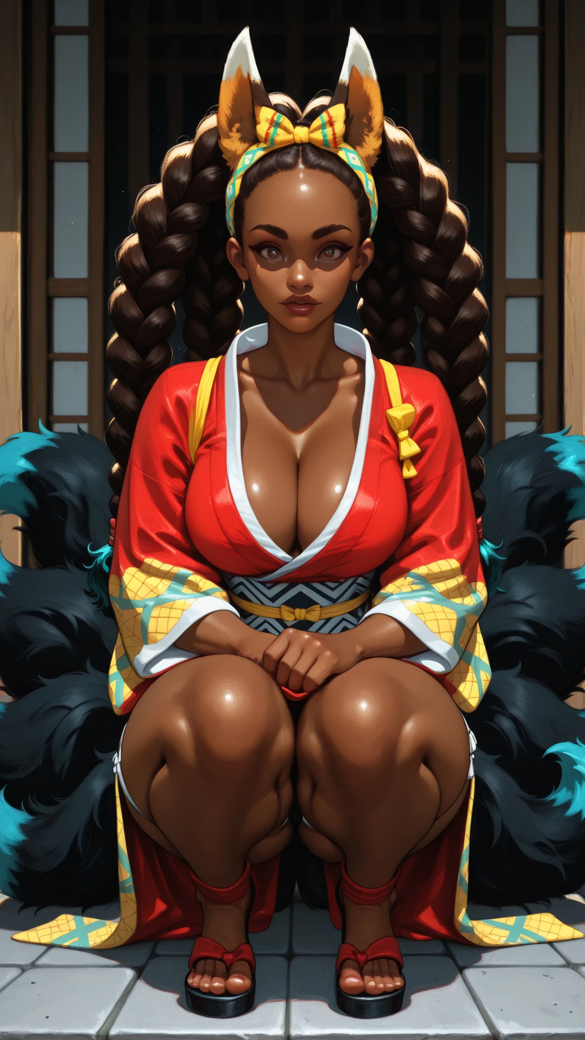dark skin, half naked, kimono, toned, complex 3d render ultra detailed of a beautiful porcelain profile, 8k, best quality, masterpiece, revealing top