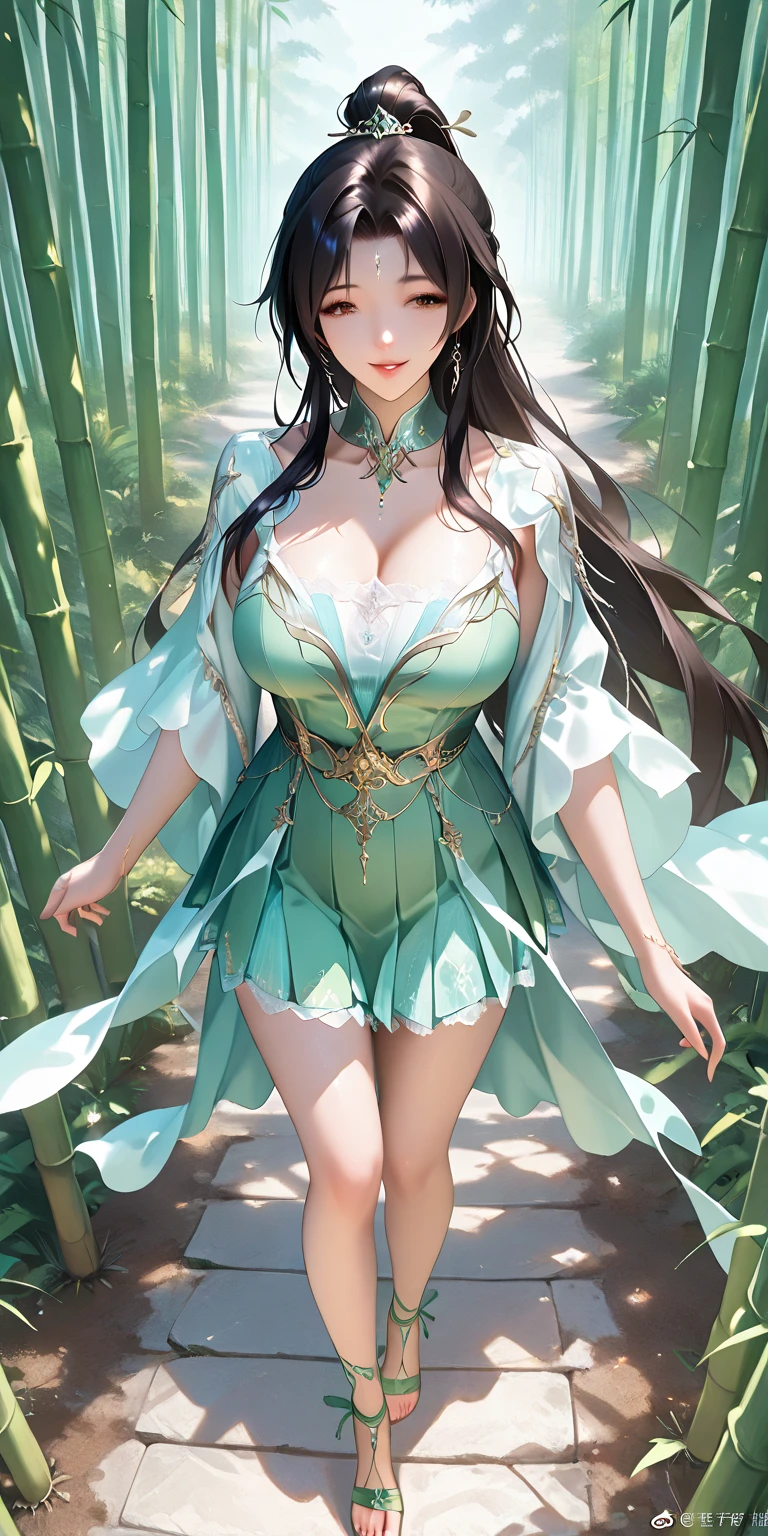 {{{{masterpiece}}}}, {{{super detailed}}}, {{{High resolution}}}, {{excellent anatomy}}, (((highest quality))), ((very delicate and beautiful)), {{very detailed and delicate}}, {8k cg wallpaper},((detailed background))One female、best style、beautiful woman、The most beautiful woman in the world、Green flowers are blooming on the green lake surface, soft green glow, Green light, (Fresh green), green season, art, Green petals are dancing everywhere、 green  colored water、green reflective water surface、green light、(((erotic transparent dress))),((big breasts))、erotic pose、bright light、dazzling light、clear sky