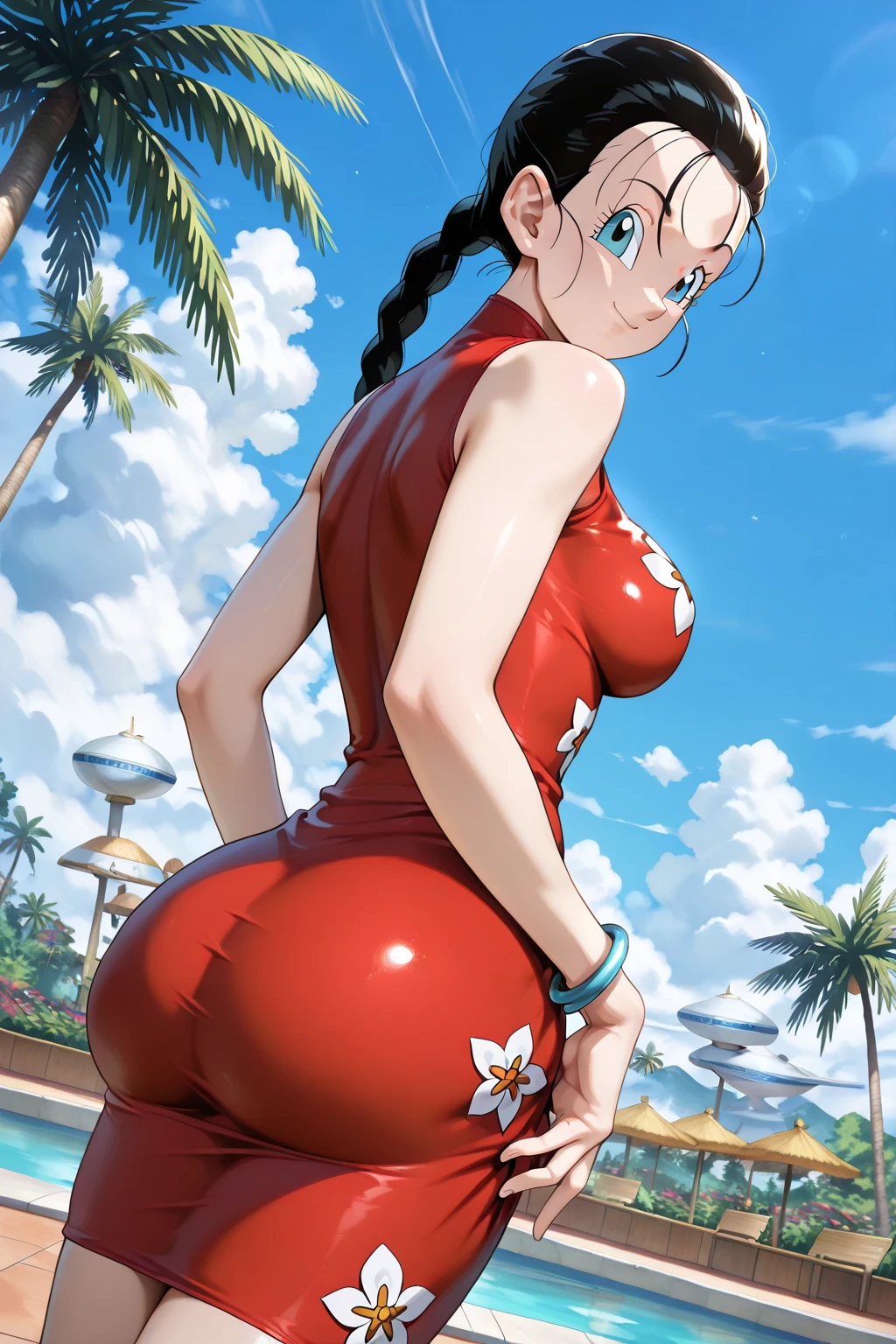 An anime-style artwork depicting Mizuki_Shiranui from the game Honkai star rail.

Tags: Mizuki_Shiranui, anime, detailed eyes, detailed lips, (micro bikini : 1.4), smiling expression, intense gaze, dynamic pose, outdoor, pool, vibrant colors, digital art, high-resolution, professional quality, gigantic breasts, (underboob : 1.4), curvy, cowboy shot, (gigantic breasts: 1.4), curvy ass, (big butt : 1.4), (bubble butt : 1.4), from behind, back view
