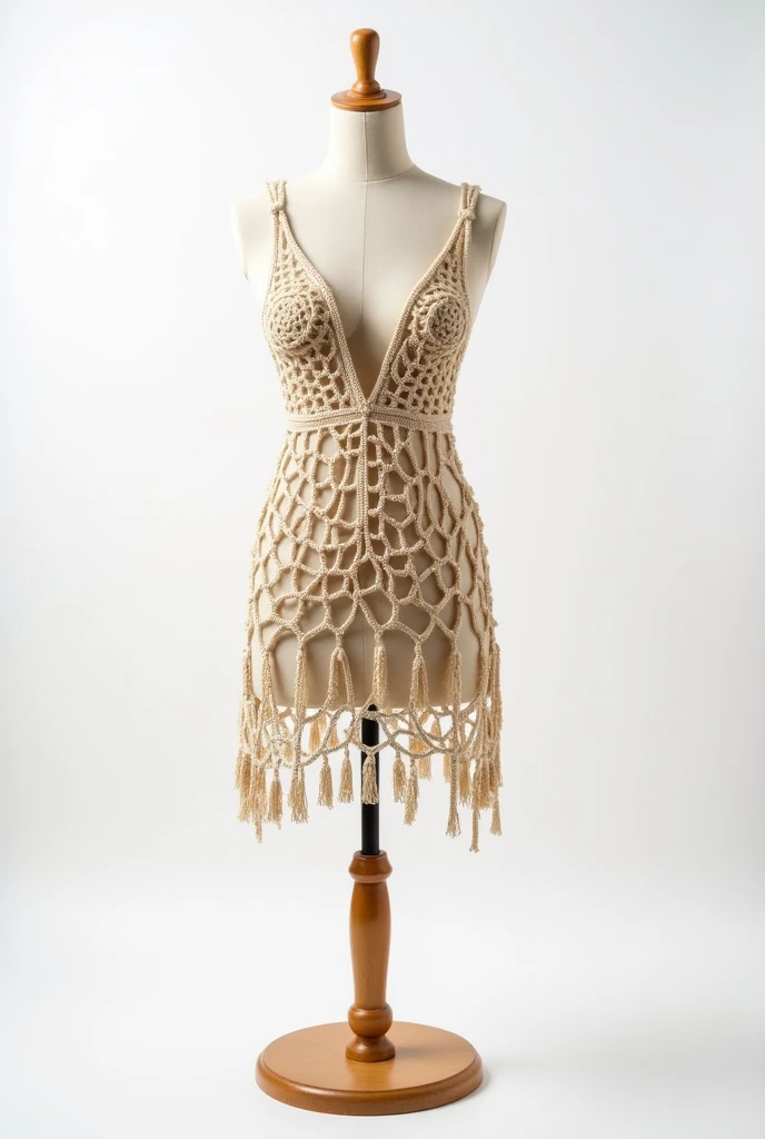 Crochet top inspired by Apollo the god of the sun on a mannequin, only the torso