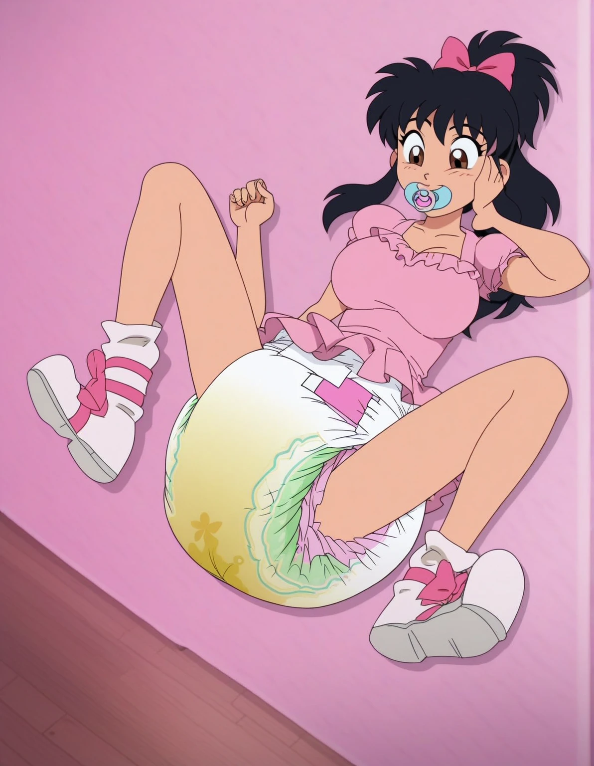 Laying on bed,Legs open wide seductive anime , naked ,, soles of feet are showing, nude , huge breasts, huge ass cheeks, thick thighs, blushing, moaning , pussy is showing , breasts are showing , nipples are hard, wet body, cum oozing from pussy