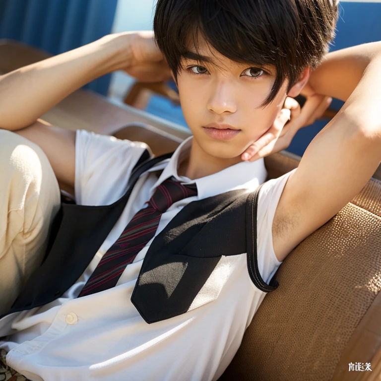 An anime boy with the lyrics "and" on the chest 