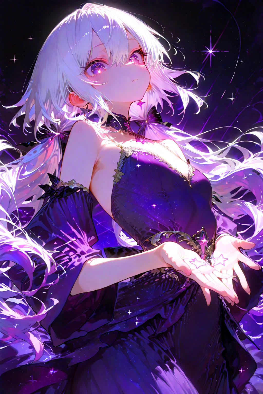 Dark Focus ,(((horror art:1.5, terrorism, creepy:1.5, Blood, blood eyes:1.5)))、 (Dark gradient watercolor :1.5, Lens Flare:1.5 , Glitter :1.5),full body Esbian、monstergirl、Glow , Dreamy , Dark background、Grid illusion, Colorful, girl、(((Ruin background:1.5,Psychic in the background:1.5))),((extremely detailed eye:1.5)),{{{Ultra 8K resolution}}},((masutepiece, of the highest quality, Beautiful and aesthetic: 1.2)),{{hyper detailed masterpiece: 1.7}}, {{Cinematic lighting}},(The hair　Transparency:1.5）,(dark hue:1.5，Dark Tone，Big aurora background in the dark:1.5、The Darkness:1.5，Cold reflection:1.5，the edges of the object are reflected in purple:1.5) 、(Golden ratio: 1.2), (Full body: 1.2), (Super Detail: 1.3), (girl with: 1.3), (Fractal Art: 1.3), {{{Glitter Pupil:1.25}}}) , ((Half purple and half black cat hair:1.5,Shiny hair: 1.2)), (Heterochromia), (full body Esbian), (Hyper-detailing), ((delicate detail)), (intricate-detail), ((Cinematic Light, Highest quality backlight)), High contrast, {{{The best lighting, Very delicate and beautiful}}}, (( Cinematic Light)), (ray trace reflection, Glow), (((glowing aura)), {{{Glowing hair:1.25}}}, ((Super Detail)), (8K)), ((a closeup)), ((Brown skin)), ((Seductive smile)) ,((high angle full body shot)), (Full body:1.2)