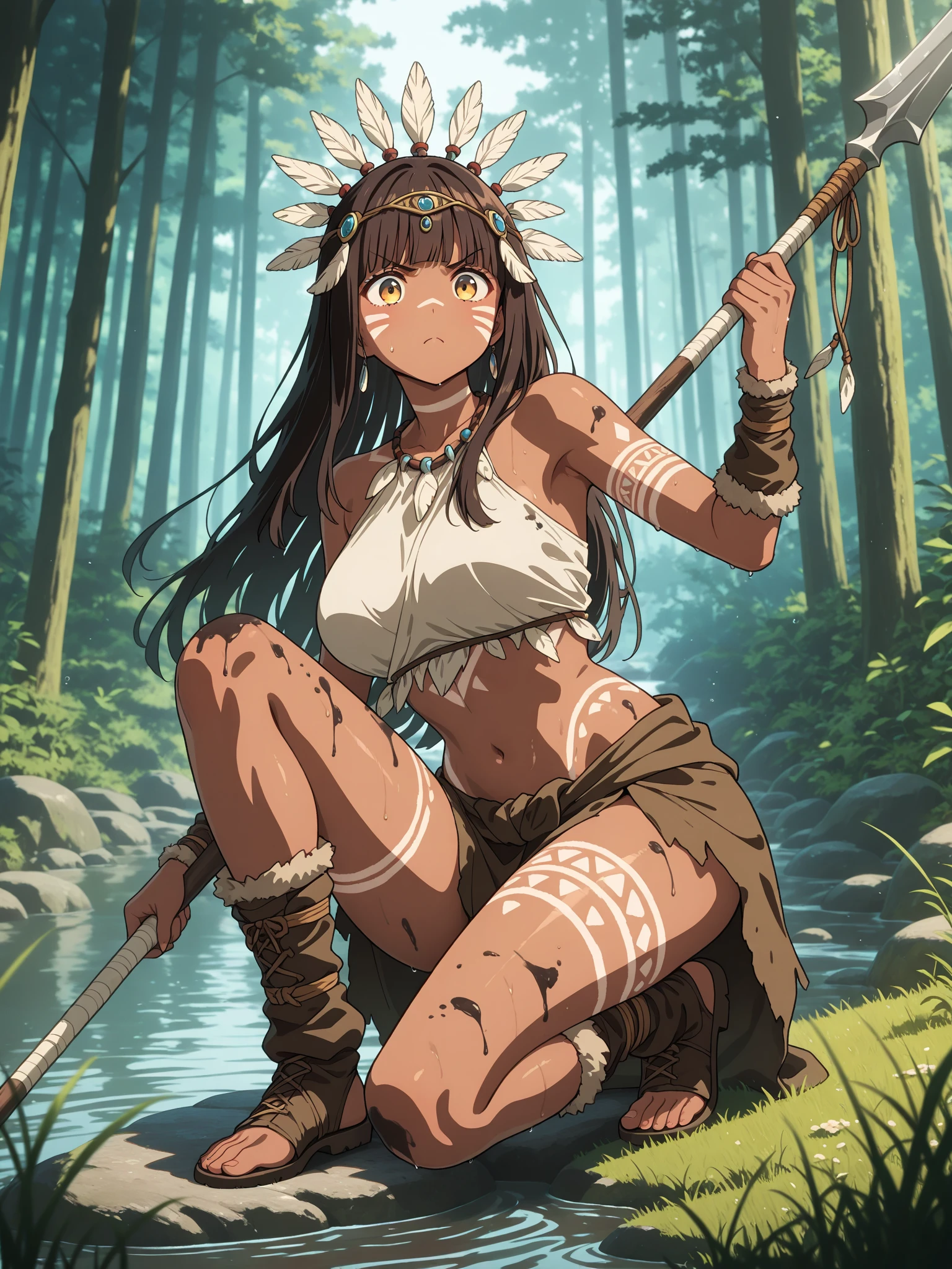 Dick、After the rape、Dynamic Angle、In the jungle、grassland、Amazoness、Girl、Girl、Short、Younger、Lower school girls、Innocence、Pure、Spreading her pussy、Indian、Both eyes open、National costume、Ethnic Makeup、black-brown skin、flat chest、Nipples、forehead、Displeased、Crouching、M-shaped spread legs、Leg spread、cum facial