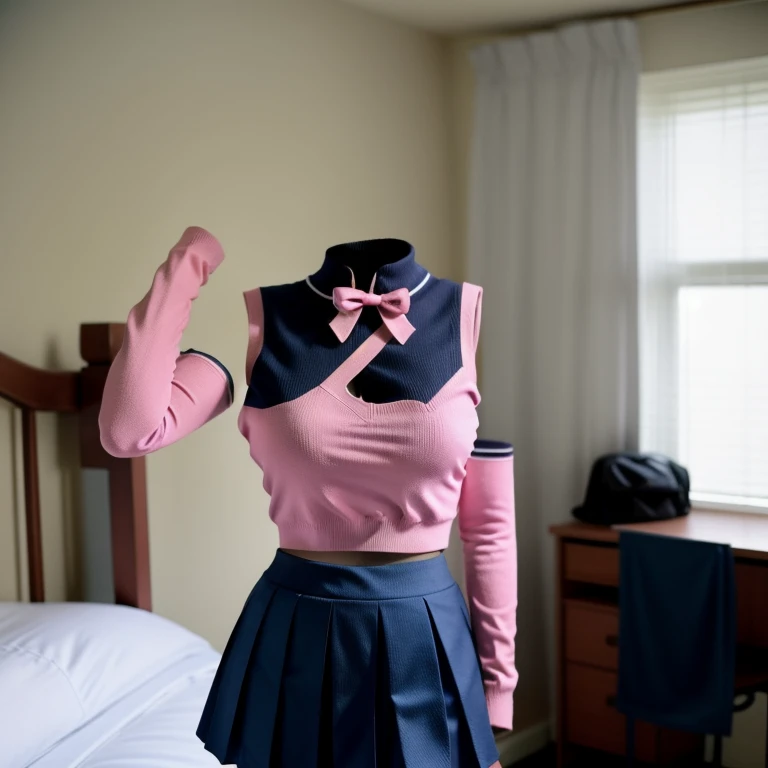 (invisible, no humans, headless, handless, legless:1.5), (close-up to breast), cute big breast, fat, chubby, dynamic angle, black leggings,randoseru backpack, long sleeve printed logo clothes and skirt, in bedroom, from side, in bed, 
(8k, RAW photo, best quality, masterpiece:1.2), (realistic, photo-realistic:1.37),photon mapping, radiosity, ((Hasselblad photography)),physically-based rendering
