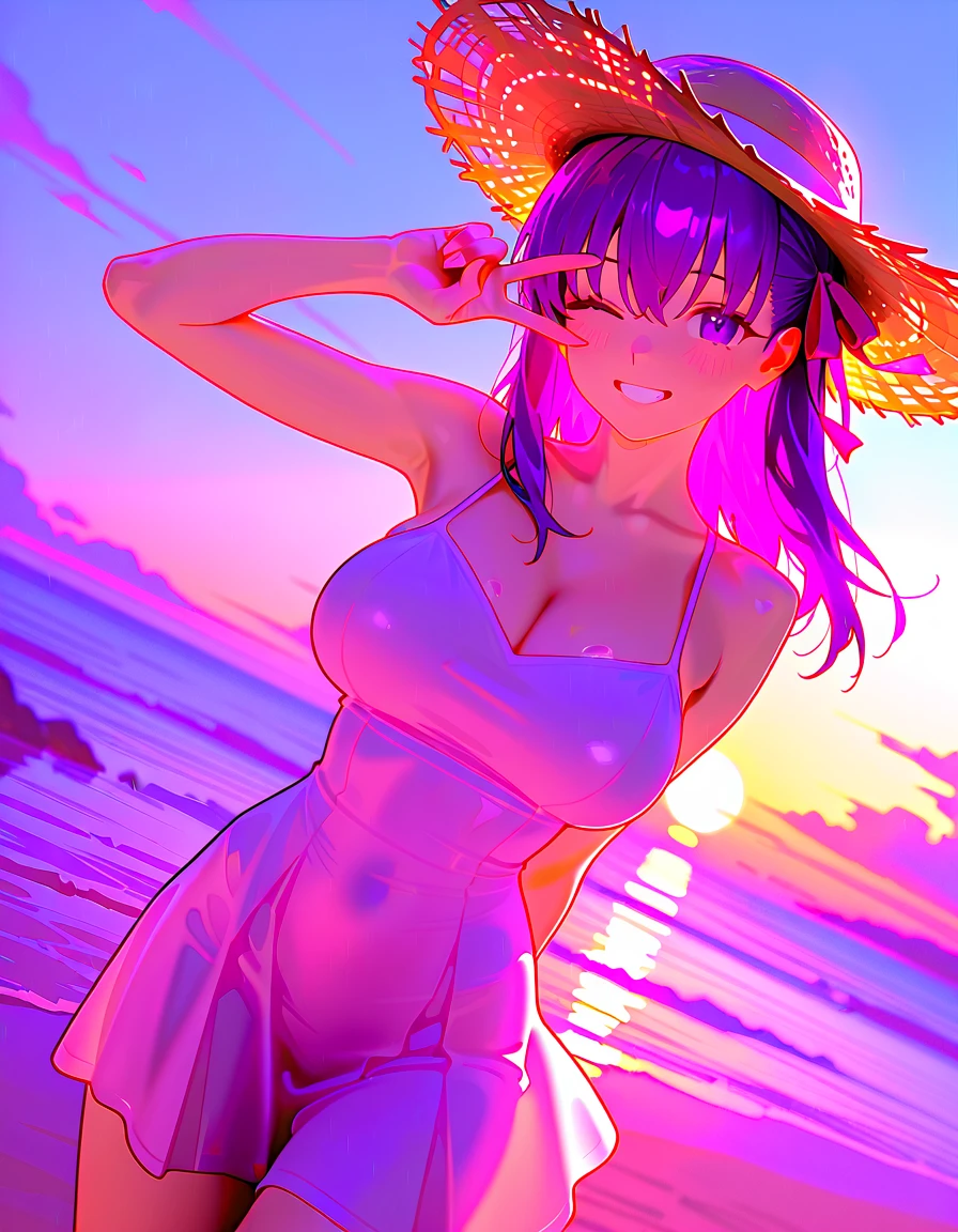 ((Highest quality、、masterpiece:1.3)), Upper Body、Long legs、Sharp focus:1.2, Beautiful woman with perfect figure:1.4、((Big Breasts:1.2)), (Smiling:1.2), double eyelid、30-year-old female、Sexy pose、((((bikini、Beach))))、Blue Eyes,(((Close your mouth、Standing posture)))、One Woman、