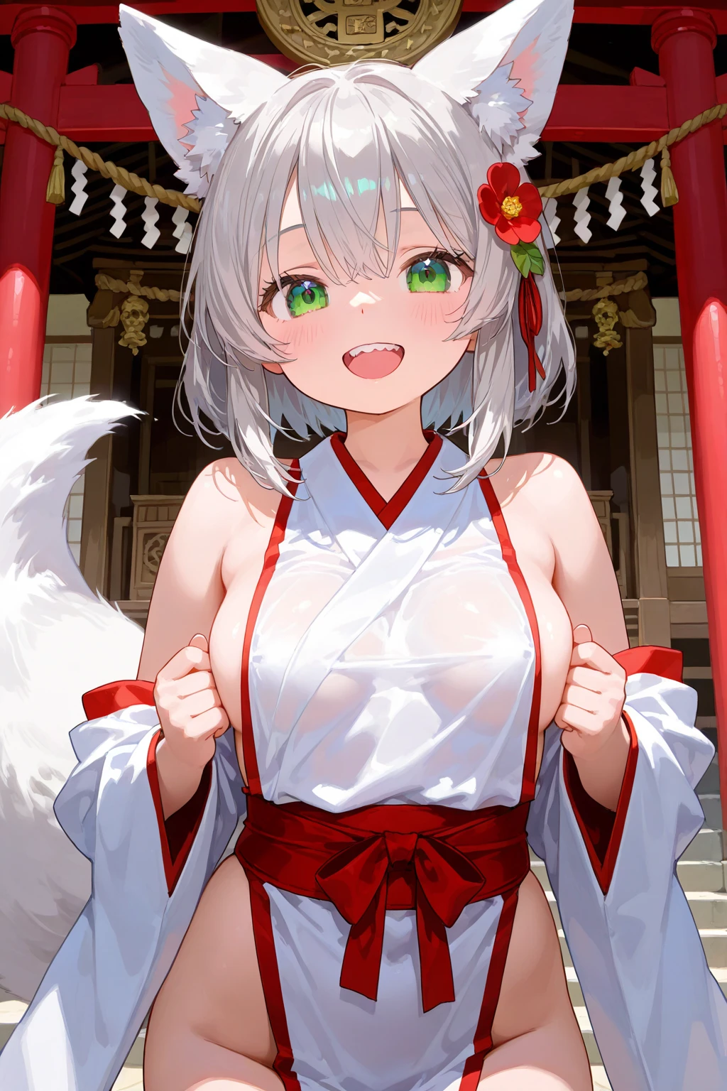 NSFW,masterpiece,Highest quality,High resolution,Super detailed,Shishirabotan\(Hololive\),Double Odango、flower、Side Lock、Lion's tail、White kimono、Off the shoulder、fur ornament、Black Hakama、Short skirt,blush,(In heat),(I feel),(Ahegao),Prostitute,(Red light district),Japanese-style room,Sexy pose,(Seduce),heart,High quality open crotch panties,(Squirting),(Middle-aged men),(Having sex),Insert the penis,Creampie,(Bukkake),(Trembling),Show off