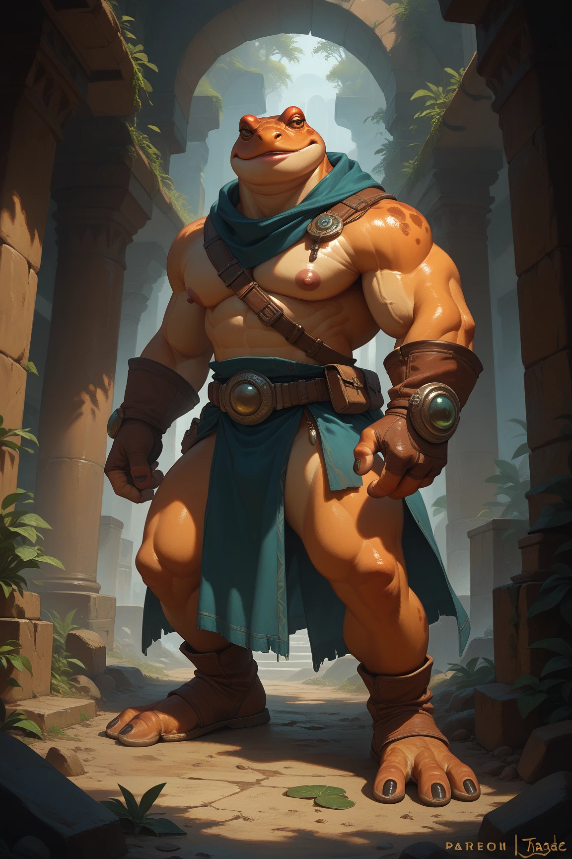 Anthro male lizard knight holding a large two-handed sword over his shoulder, Posing, Alone, arrogant expression, masterpiece, Best Art, Whole body, by taran violinist, detailed eyes, detailed body, claws, high, top-less, Pecs, ABS, Nipples, shoulder pads, squatting posture