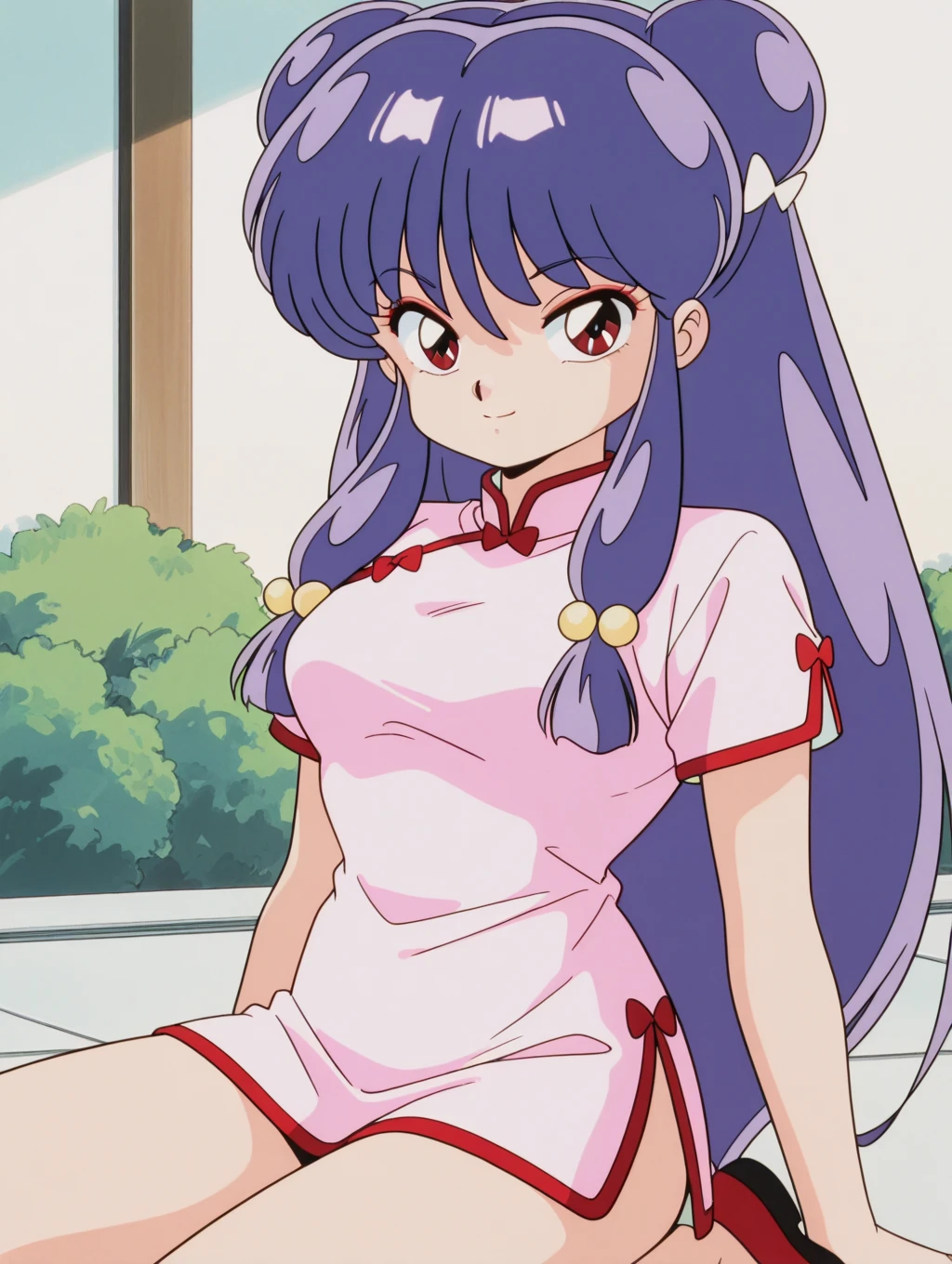 ((Best Quality)), ((Masterpiece)),
Perfectly defined skin, (detailed), 1 girl, 4k, 3D, full HD
Masterpiece NSFW Shampoo, Shampoo Una sola chica, Purple-blue hair, Double hair buns, Long loose hair to the waist, With full fringe, two front pigtails with bells at the ends, big red eyes, Ranma 1 anime style face/2, Best Quality, Detailed skin Anime style 80s and 90s of Rumiko Takahashi character shampoo Best quality