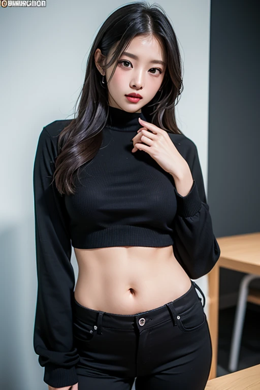 black hair with vibrantred highlights, sexy 15 year old girl, nsfw, camel toe, damp cotton panties, croppedsweater, jungle 