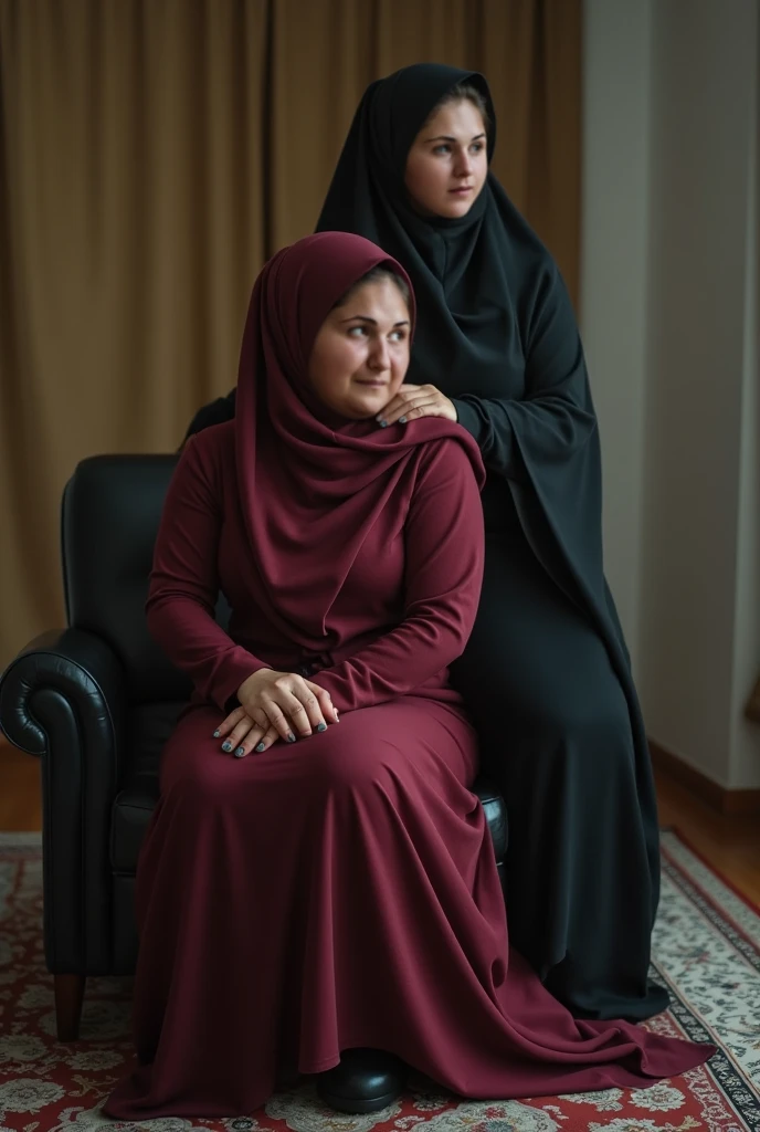 hijab chador beautiful iranian 40older two womens sit under rain full body High heel shoes Big bob sexyhug