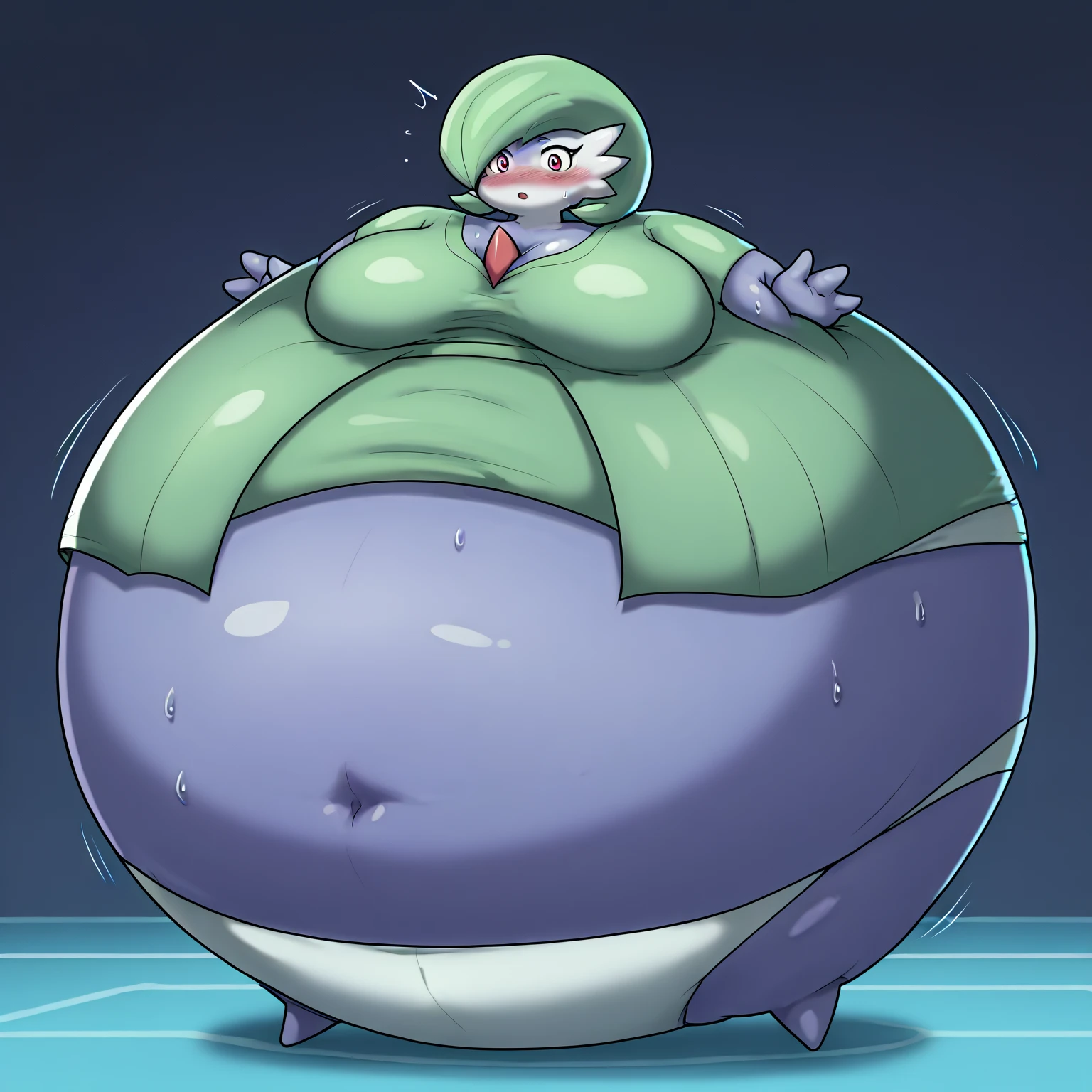 roserade, plant, male, Femboy ,flat chested, short stack, (wide hips:1.8), ((obese:1.3)),, ((Huge fat, belly:1.6)) , Fat ass, smile, , solo ,dance floor , mocking pose, proud face ,winking,, ((White hair))