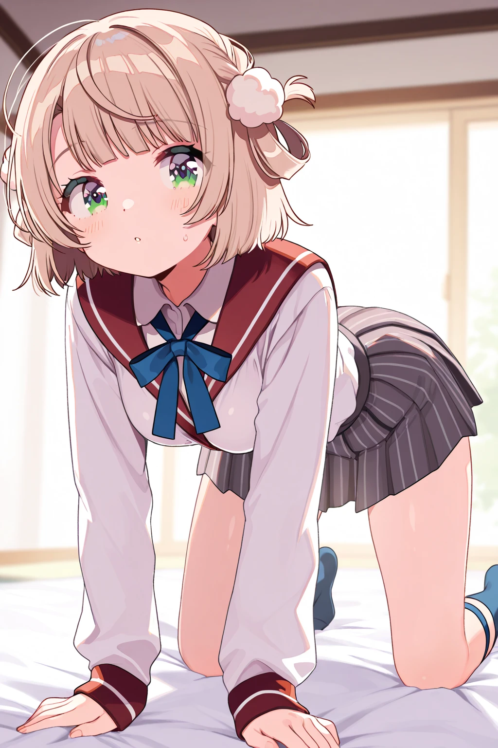 cute, very short, child, , ass view, high status, young, short girl, best quality, masterpiece, highres, solo, {koga_koharu_theidolmastercinderellagirlsu149:1.15}, short_hair, brown_eyes, bow, hairband, brown_hair, smile, pink_bow, bangs, blonde_hair, open_mouth, very close to ass, hair_bow, 1girl, hat, looking_at_viewer, yellow_background, ribbon, bowtie, shirt, panties, bra, hands on own ass, ass grab, ass, ass focus, upskirt, detailed ass, 1girl, looking at viewer, standing, v arms, bedroom, upper body, masterpiece, best quality, pussy