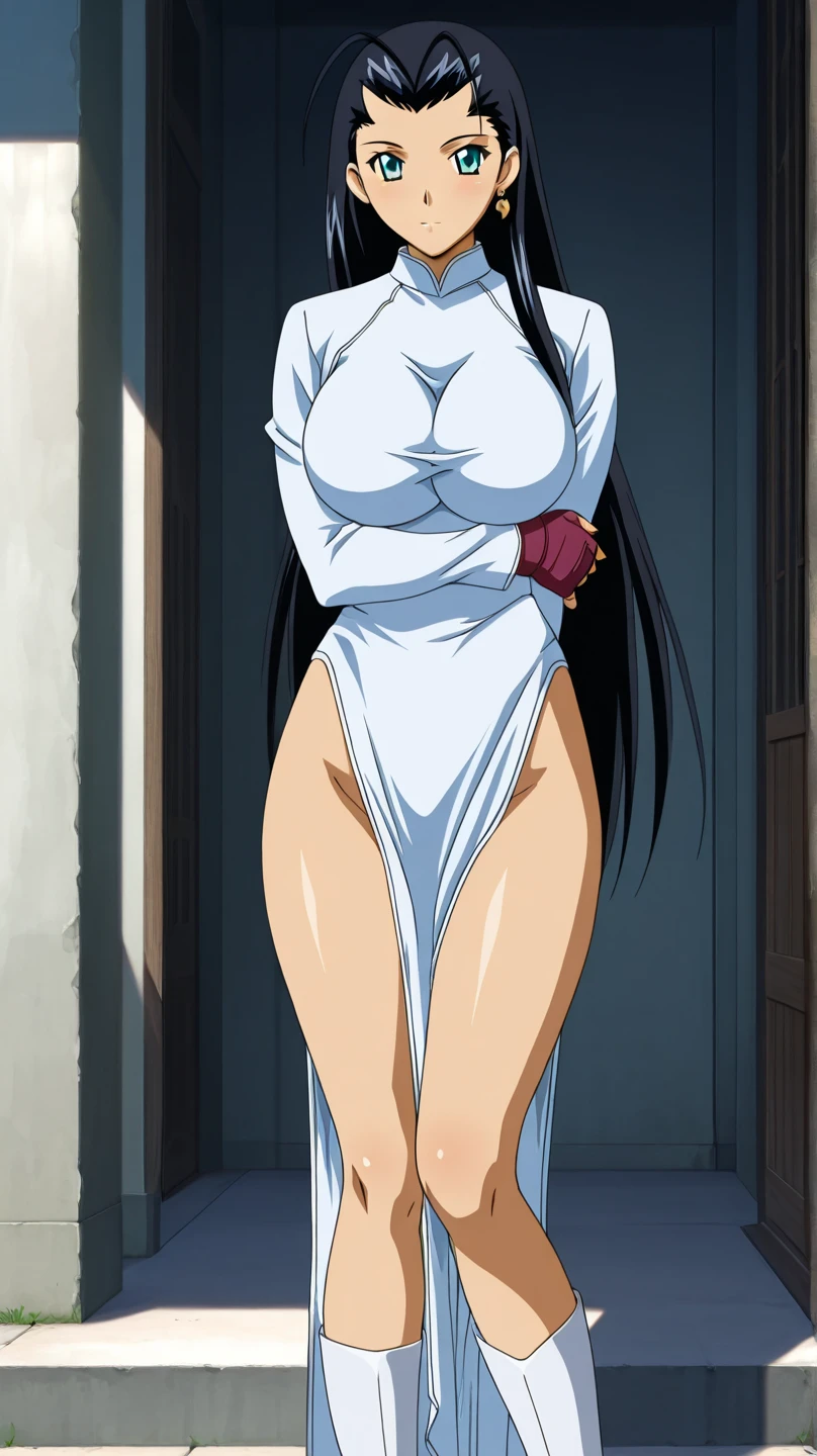 Suzuhara Misa, She has pointy ears, elf ears, she has huge round tits, she is wearing beautiful lace lingerie, she is wearing high lace stockings, she is wearing long gloves. Suzuhara Misa стоит в эффектной сексуальной позе,masterpiece,1 Girl,beautiful eyes,a high resolution, 8K, masterpiece, looks at the viewer.