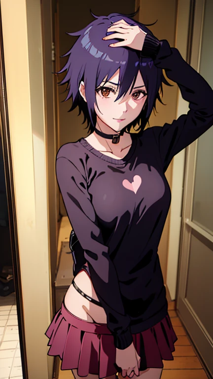 (Solo boy:1.3),fullbody,messy hair,(disappointed:1.3),embarrassed,(tears:1.3),show teeth,(heart hands:1.3),own hands together, Highest quality, High resolution, remu Suzumori,short bob cut hair,tight designed ultra Highcut blue White border stripe lingerie, (flat chest:1.3),Detailed face,oily shine skin,(at public Restroom:1.1),bulge penis inside Panties,
