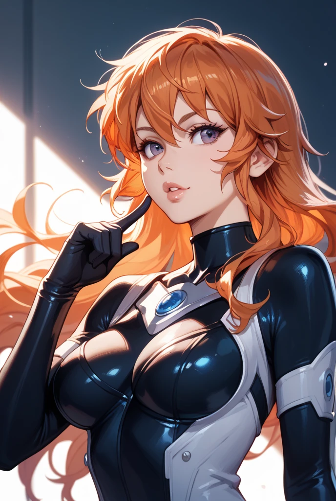 (tmasterpiece, quality, Best quality at best, offcial art, Beautiful and beautiful, portrait, face portrait, close up, Soryu Asuka Langley, Long orange hair，Shin Evangelion，tightsuit, perfect breasts, cleavage, big blue eyes, ulzzang, beautiful detailed eyes,
