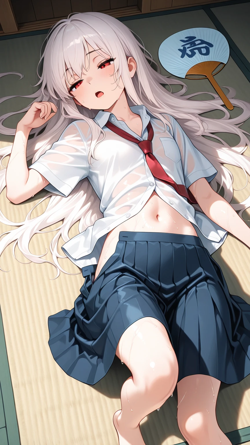 Solo Girl,、Lori、Girl ,From the side,View Viewer, Long Hair, Silver Hair, Bright Blue Eyes, Mid-chest,Red bow tie, Dark blue pleated skirt, Long sleeve shirt, Dark Blue Vest, Outdoor, wood,Flowing Wind, 最high quality, High resolution, Very detailed, Detailed Background, Perfect lighting、masterpiece、Best image quality、最high quality、Good looking girl , (cryin, Perfect Face) , independent , Looking into the camera, masterpiece, Anime art style, Cute Characters, Most detailed, high quality、(((blush, cry)))、(No clothes)、naked、(missionary, 1boy, penis, lying, vaginale, ass pov, spread legs, Sex, nsfw)、nose blush、steam、Shiny Hair、Very fine and beautiful bright eyes、Very detailed, clear and beautiful face, Awards, Anatomically correct、((missionary position,man on top, spread legs))、((Scared))