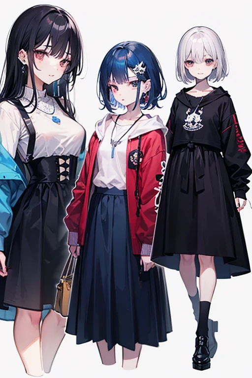 leg loops，leg holsters，mitts，very intricate，Exquisite，Complex hairstyles，Wide T-shirt，pleatedskirt，Bow knot，bandagens，Huge syringe，pill，Red Cross，Y2K，E-girls，Emotional，non-mainstream，Gray hair，Love decoration，subculture，Sick，bloods，laughingly，Avant-garde and innovative clothing design，fishnet stockings，chain，rivet，platform footwear，leg holsters，thongs