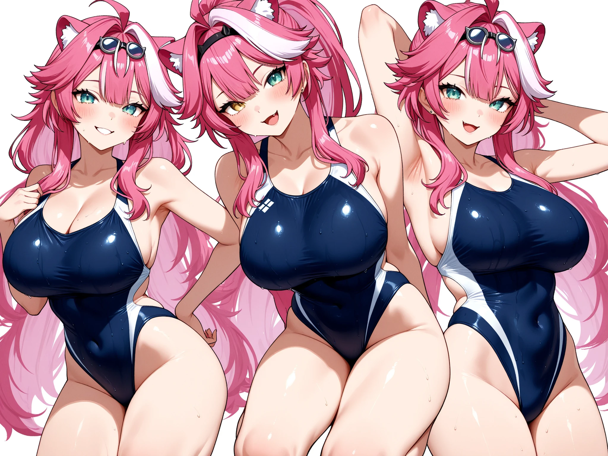 a cartoon picture of a woman in a blue Swimwear, Cute girl in a tank top, wet Swimwear, Asuka suit under clothes!, is wearing a Swimwear, Wearing a leotard, Monokini, Swimwear, Anya from Spy x Family, Asuka as a surfer model, Gym Chun-Li, Realistic Bikini, Perfect body with realistic shading, Cute sexy ass